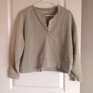 Zara 1/4 Button Taupe Boxy Crop Sweatshirt
